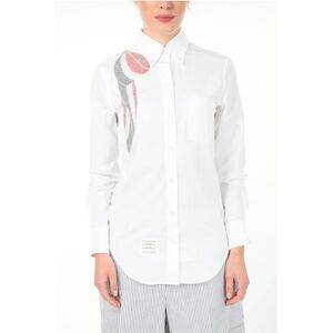 Thom Browne Women's White Button Down Shirt Beads Bow Embroidery Size 38
